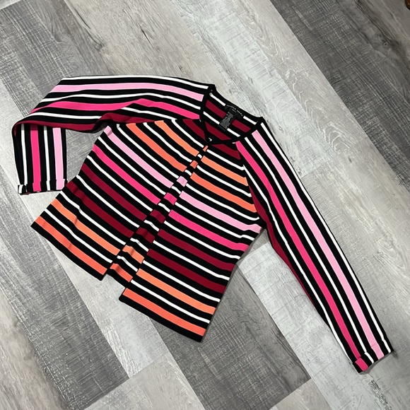 NWOT AUGUST Silk Knits Pink Orange Striped Cardigan Size X Large High Quality - Picture 11 of 12